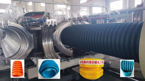 Competitive Corrugated Pipe Extrusion Line Using Single Screw Extruder Optimized for Producing Various Types of Corrugated Pipes