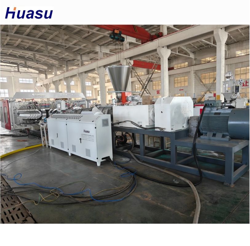 Plastic PE PP PVC Pipe Extrusion Line With Conical Twin Screw Extruder And Recycled Water Temperature Control