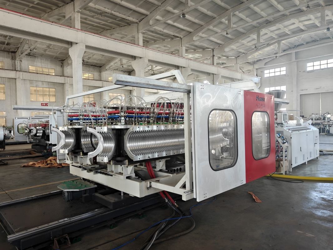 Plastic PE PP PVC Pipe Extrusion Line With Conical Twin Screw Extruder And Recycled Water Temperature Control