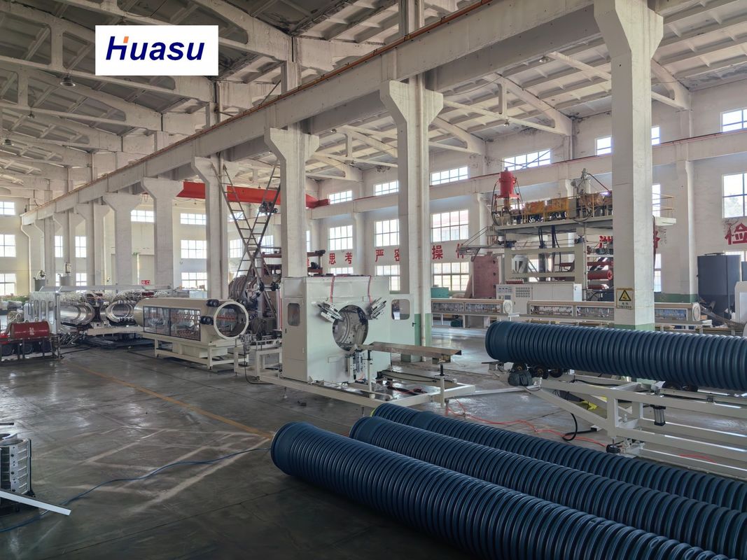 PVC Pipe Extrusion Line for 32-1600mm Corrugated Drainage Pipes with Double-layer Spiral Co-extrusion and Inner Cooling System