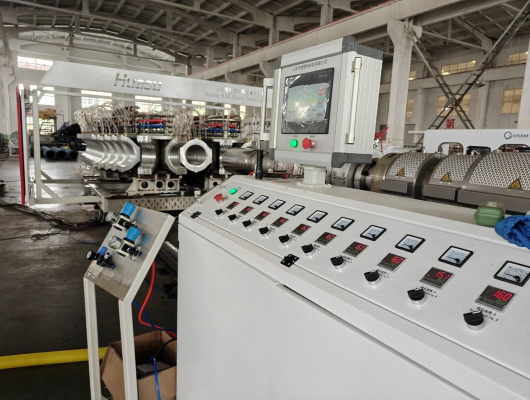 Corrugated Double Strands Plastic Pipe Extruder Production Line High Efficiency