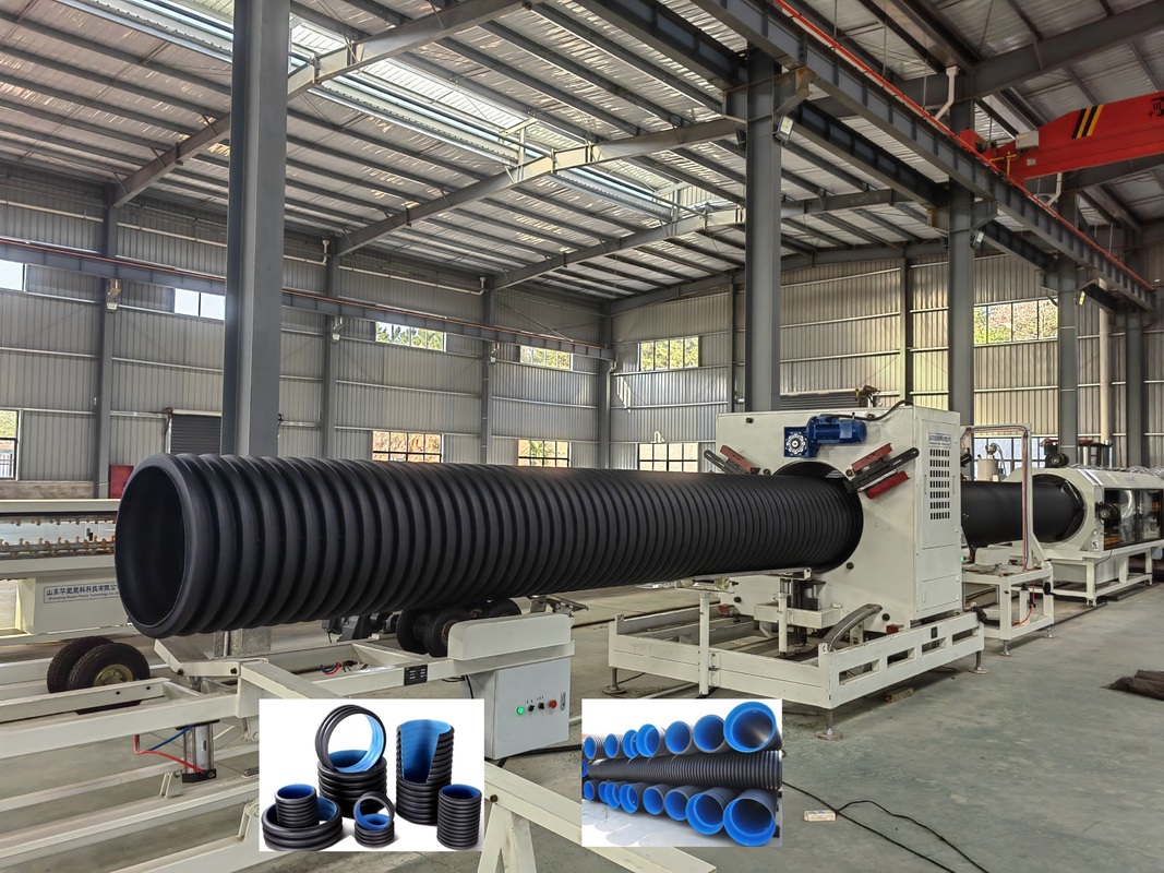 Double Wall Corrugated Pipe Extrusion Line with Caterpillar Haul-Off Type and ID30-ID1500mm Range Featuring 6m-12m Cooling Tank
