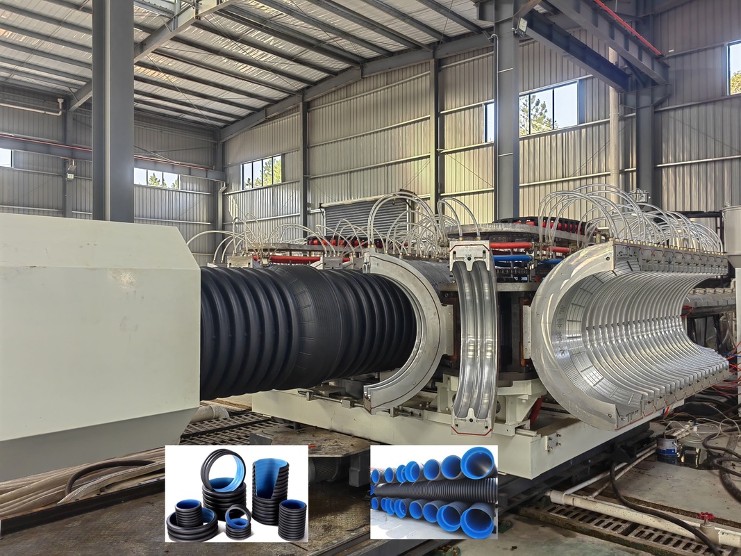 Double Wall Corrugated Pipe Extrusion Line with Caterpillar Haul-Off Type and ID30-ID1500mm Range Featuring 6m-12m Cooling Tank